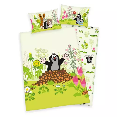 Flanelové povlečení do postýlky Krtek 100x135+40x60