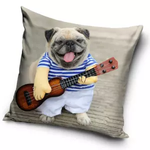 Povlak na polštářek Mops hraje na ukulele 40x40 cm
