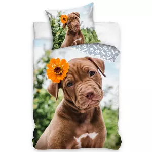 Bavlněné povlečení Štěňátko s Květinkou 140x200+70x90