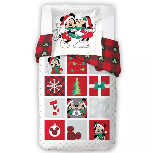 Bavlněné vánoční povlečení Minnie a Mickey Šťastné a Veselé 140x200+70x90