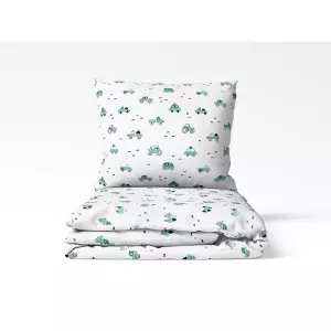Dětské bavlněné povlečení Zelená autíčka na bílé 140x200+70x90