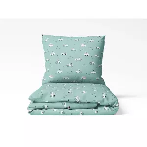 Dětské bavlněné povlečení Bílá autíčka na zelené 140x200+70x90