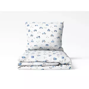 Dětské bavlněné povlečení Modrá autíčka na bílé 140x200+70x90