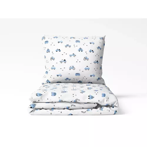 Dětské bavlněné povlečení Modrá autíčka na bílé 140x200+70x90