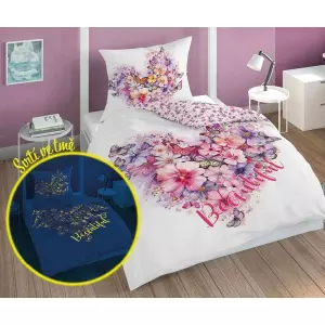 Bavlněné povlečení Motýlci srdce svítící 140x200+70x80