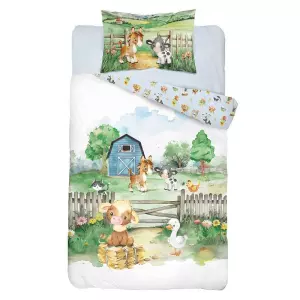 Bavlněné povlečení do postýlky 3D Farma blue 100x135+40x60