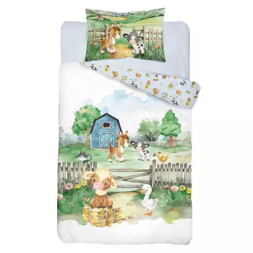 Bavlněné povlečení do postýlky 3D Farma blue 100x135+40x60