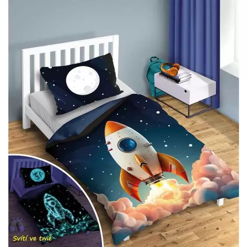 Bavlněné povlečení Raketa svítící 140x200+70x90