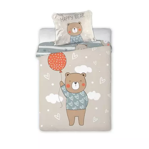 Bavlněné povlečení do postýlky Medvídek Happy 100x135+40x60