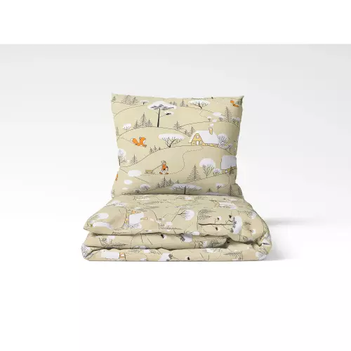 Vánoční bavlněné povlečení Chaloupky na béžové 140x200+70x90