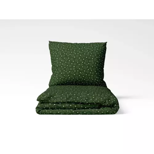 Vánoční bavlněné povlečení Bílé hvězdy na zelené 140x200 70x90