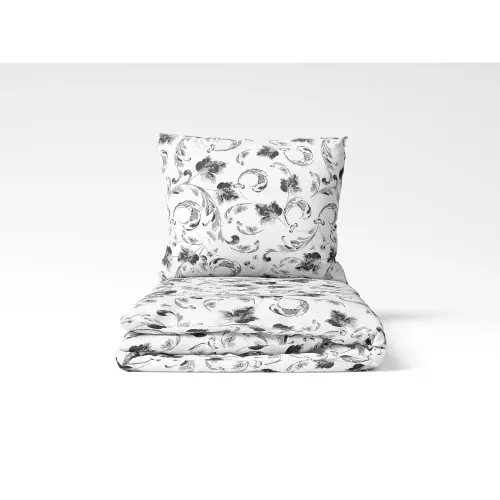 Bavlněné povlečení Šedé listy na bílé 140x200+70x90