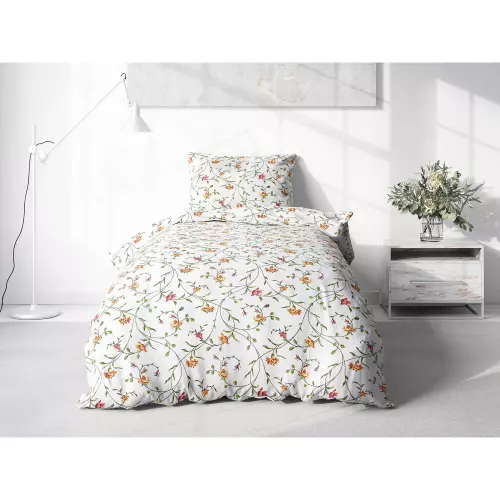 Bavlněné povlečení Popínavé květy na bílé 140x200+70x90
