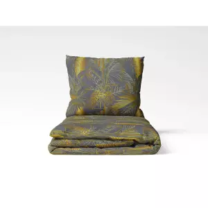 Bavlněné povlečení Zlaté listy na šedé 140x200+70x90