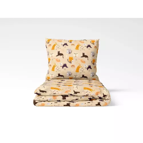 Dětské bavlněné povlečení Kočičky na béžové 140x200+70x90