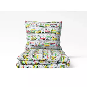 Dětské bavlněné povlečení Vláčci na šedé 140x200+70x90