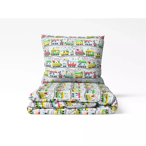 Dětské bavlněné povlečení Vláčci na šedé 140x200+70x90