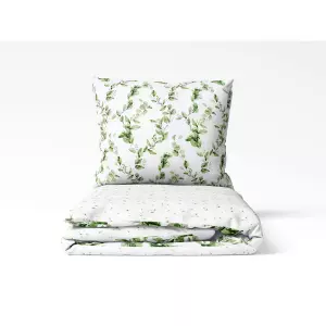 Saténové povlečení Zelené listy na bílé - vende 140x200+70x90