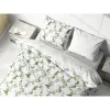 Saténové povlečení Zelené listy na bílé - vende 140x200+70x90