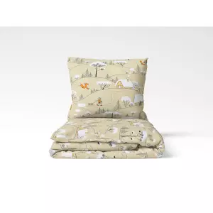 Flanelové povlečení Chaloupky na béžové 140x200+70x90