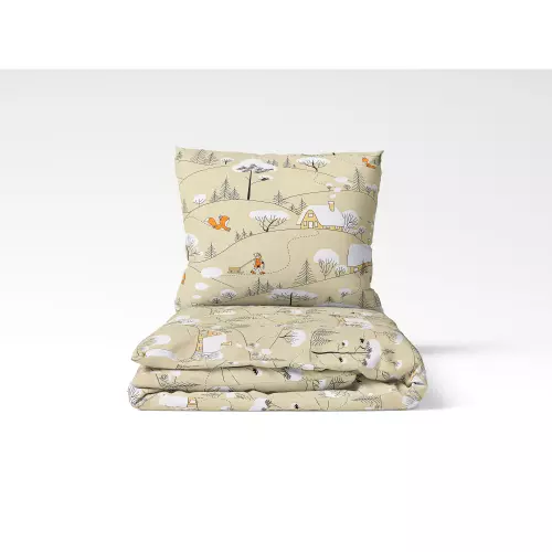 Flanelové povlečení Chaloupky na béžové 140x200+70x90